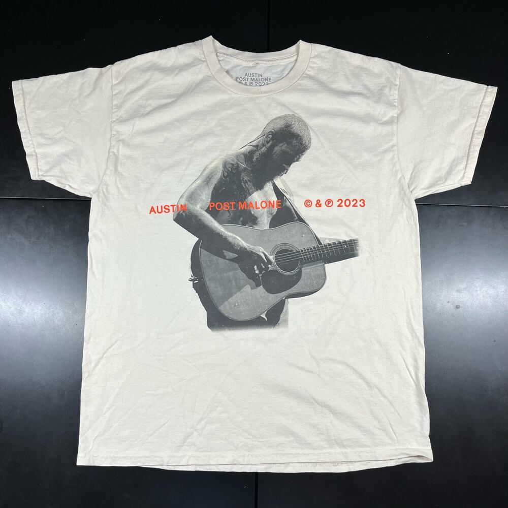 Official Post Malone Austin 2024 Cream T Shirt Men’s Sz M‎ New